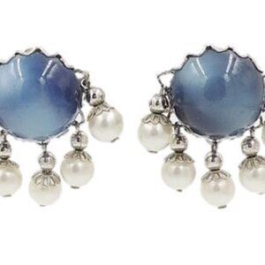 Vintage 1950s Signed Napier Blue Moonglow Faux-Pearl Clip Earrings